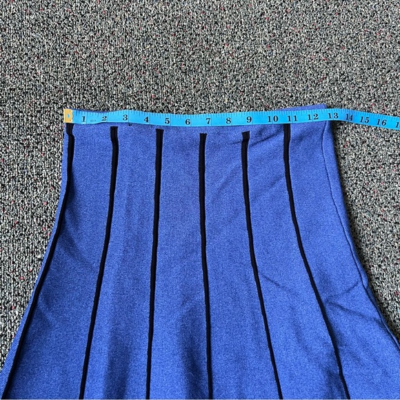 Blue & Black Stripe Column Skirt Midi Knee-Length Modest Sweater Stretch Skirt S - Picture 12 of 12